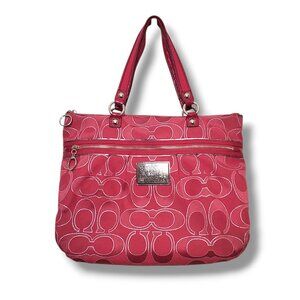 Coach XL 15389 Poppy Ruby Pink Signature C Canvas Tote Bag